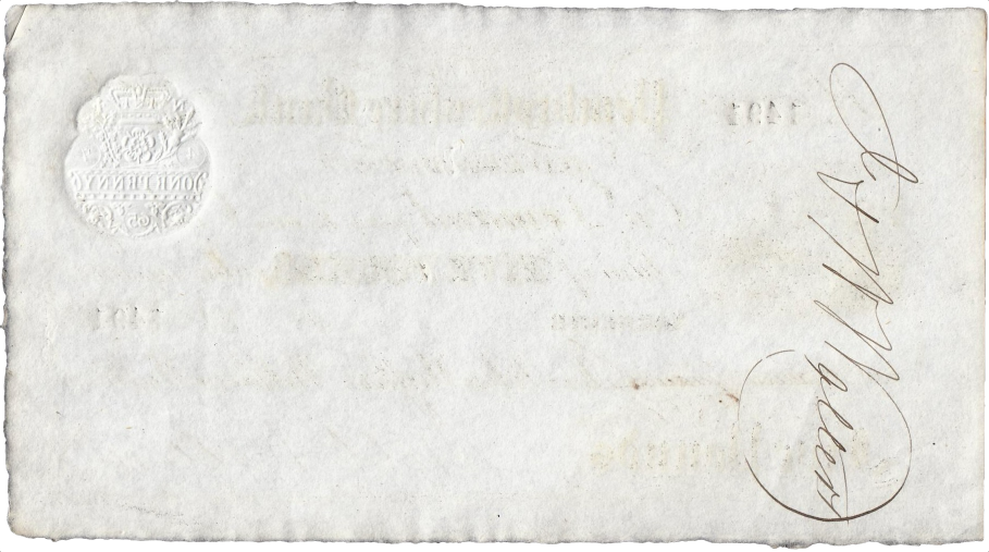 Pembrokeshire Bank Narberth 1865-1872 £5 banknote Outing 1479b