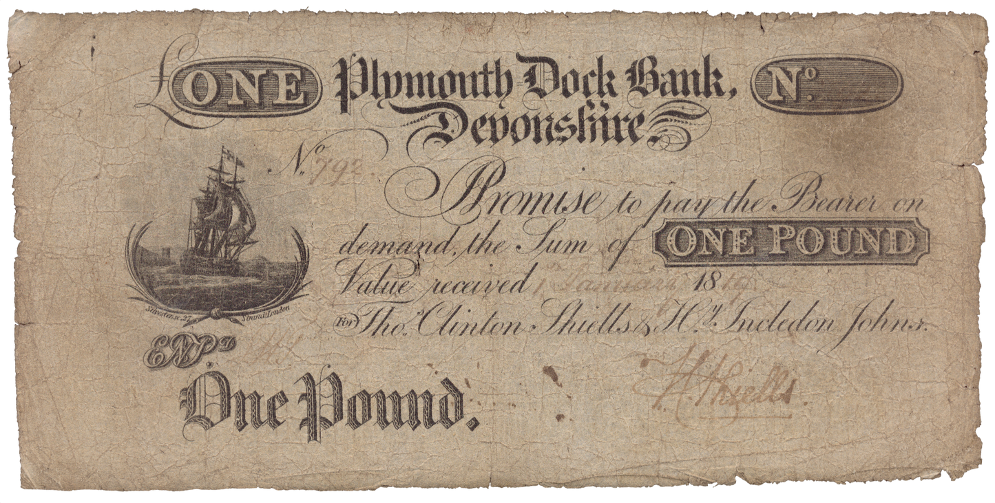 Plymouth Dock Bank 1819 £1 banknote Outing 683d