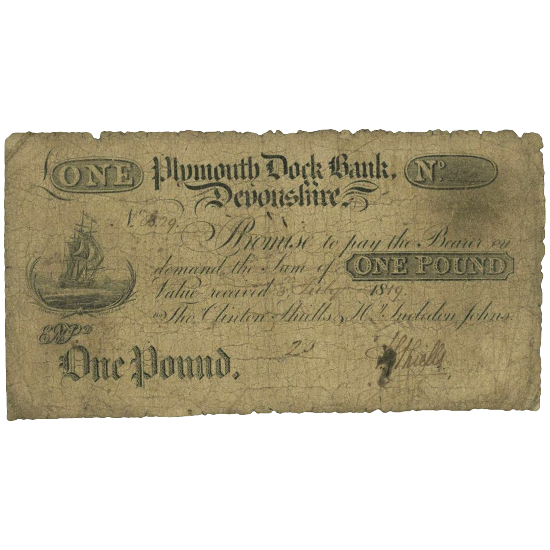 Plymouth Dock Bank 1819 £1 banknote Outing 683d