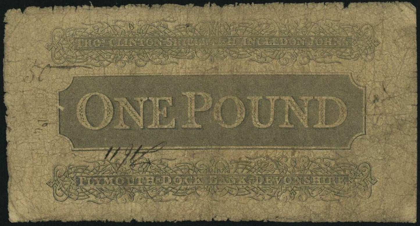 Plymouth Dock Bank 1819 £1 banknote Outing 683d