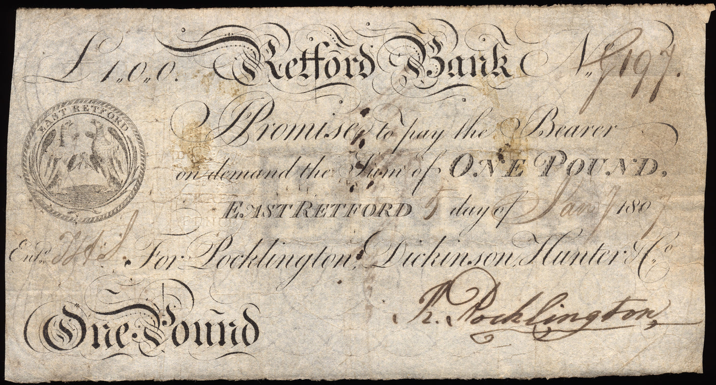 Retford Bank 1807 £1 banknote Outing 1778a