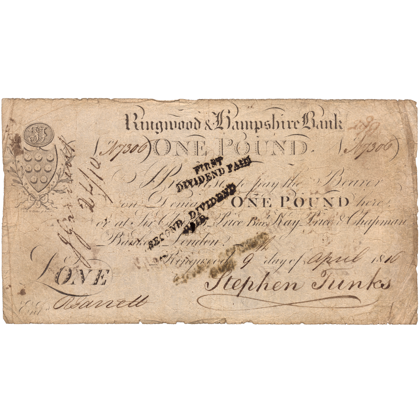 Ringwood & Hampshire Bank 1816 £1 banknote Outing 1788a