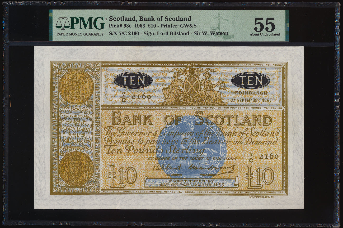 SCOTLAND P.93c SC133 1963 Bank of Scotland £10 AUNC55