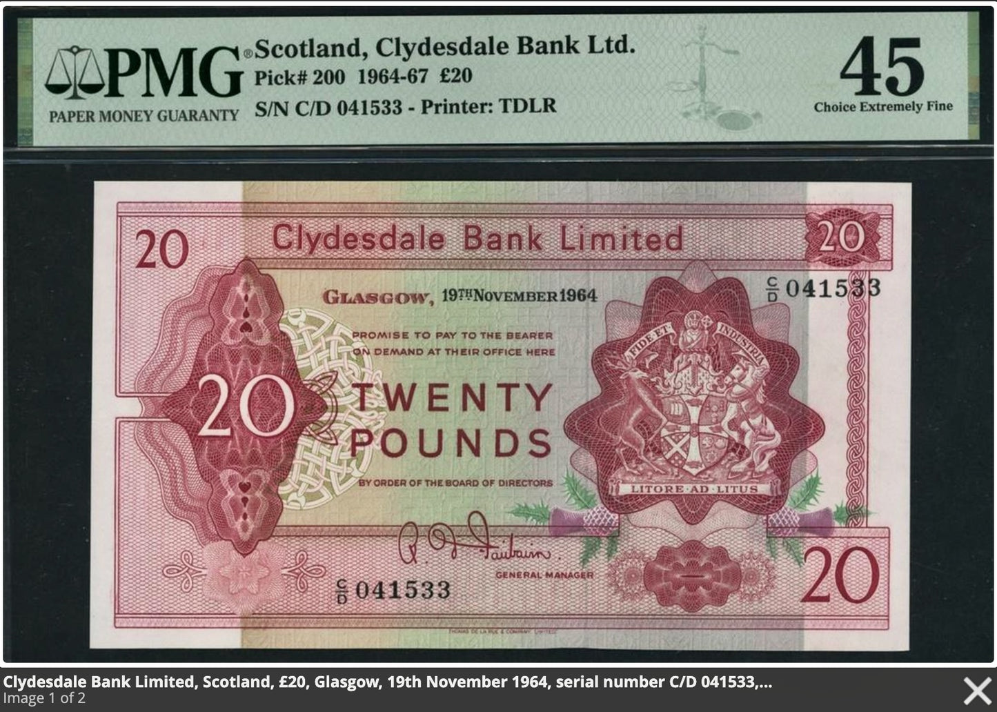 SCOTLAND P.200 SC323 1964 Clydesdale Bank £20 Choice EF 45