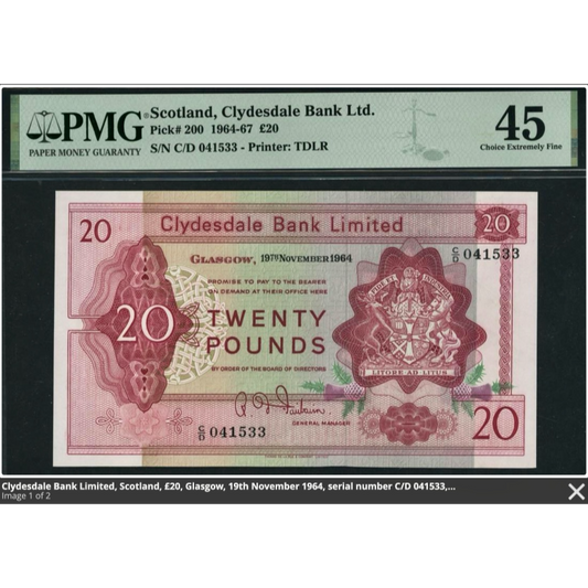 SCOTLAND P.200 SC323 1964 Clydesdale Bank £20 Choice EF 45