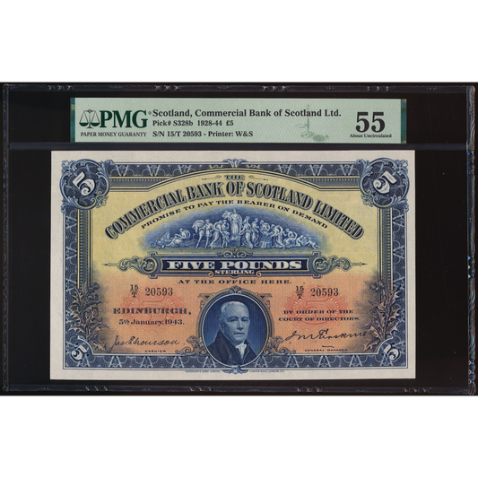 SCOTLAND P.S328b SC413d 1943 Commercial Bank of Scotland £5 AUNC55