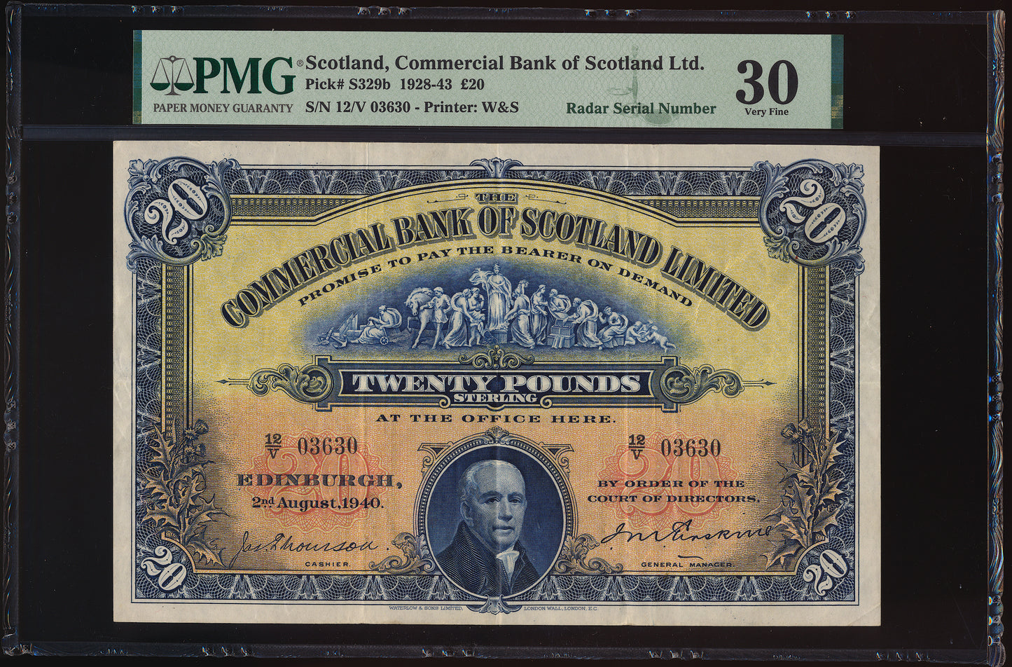 SCOTLAND P.S329b SC423d 1940 Commercial Bank of Scotland First series £20 VF30