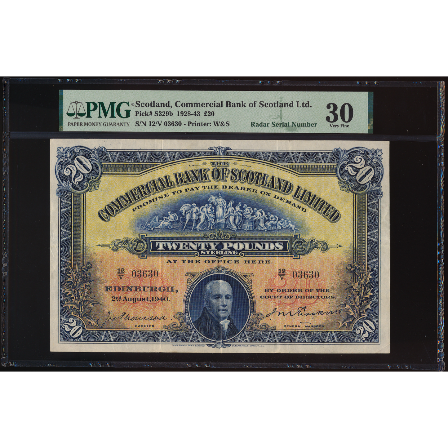 SCOTLAND P.S329b SC423d 1940 Commercial Bank of Scotland First series £20 VF30