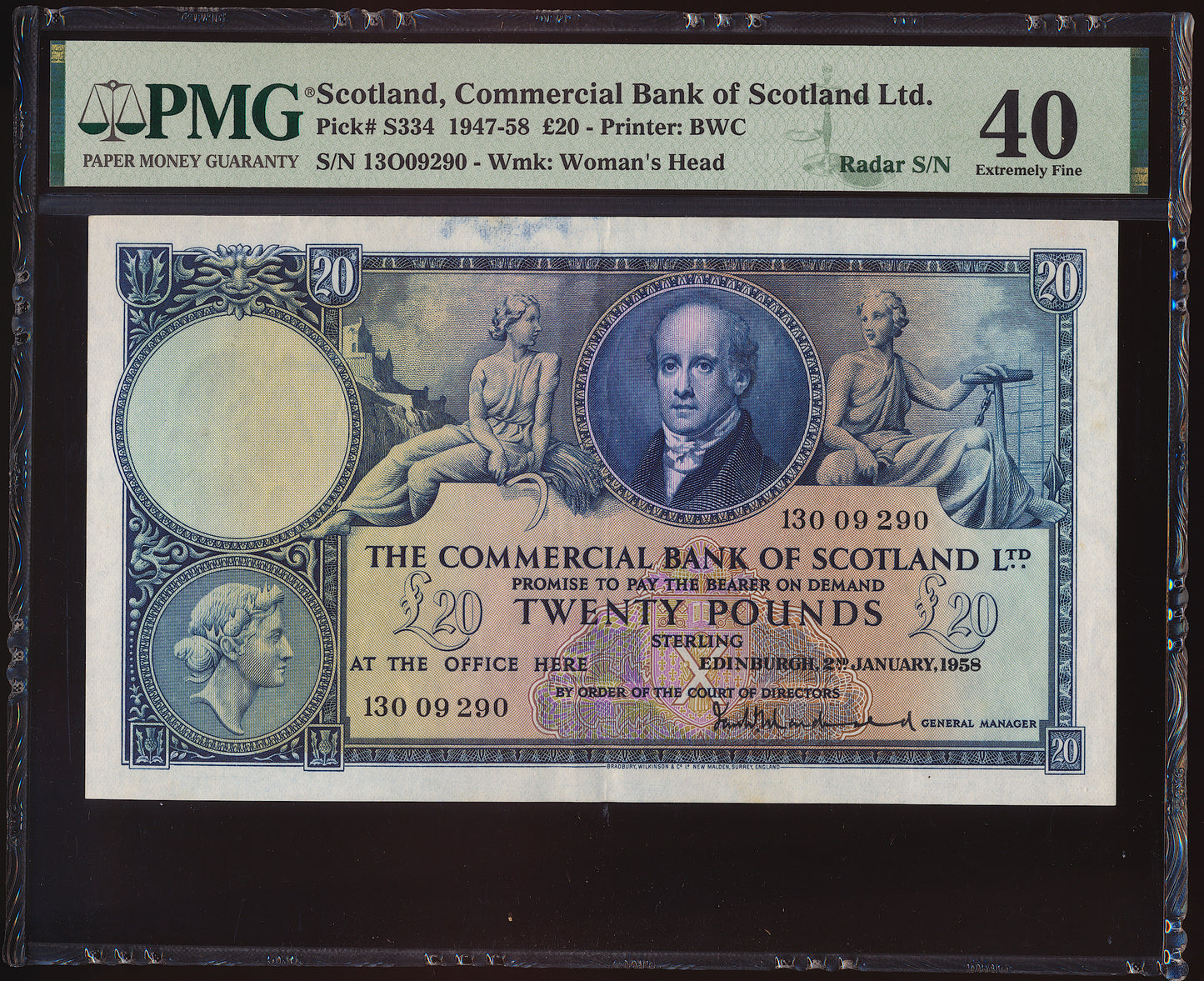 SCOTLAND P.S334 SC424b 1958 Commercial Bank of Scotland £20 EF40