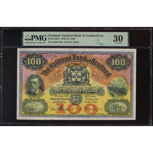 SCOTLAND P.261b SC532b 1947 National Bank of Scotland £100 VF30