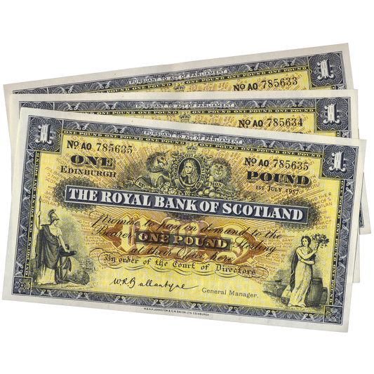 SCOTLAND P.324b SC803 1959 Royal Bank of Scotland £1 (3 consecutive) UNC