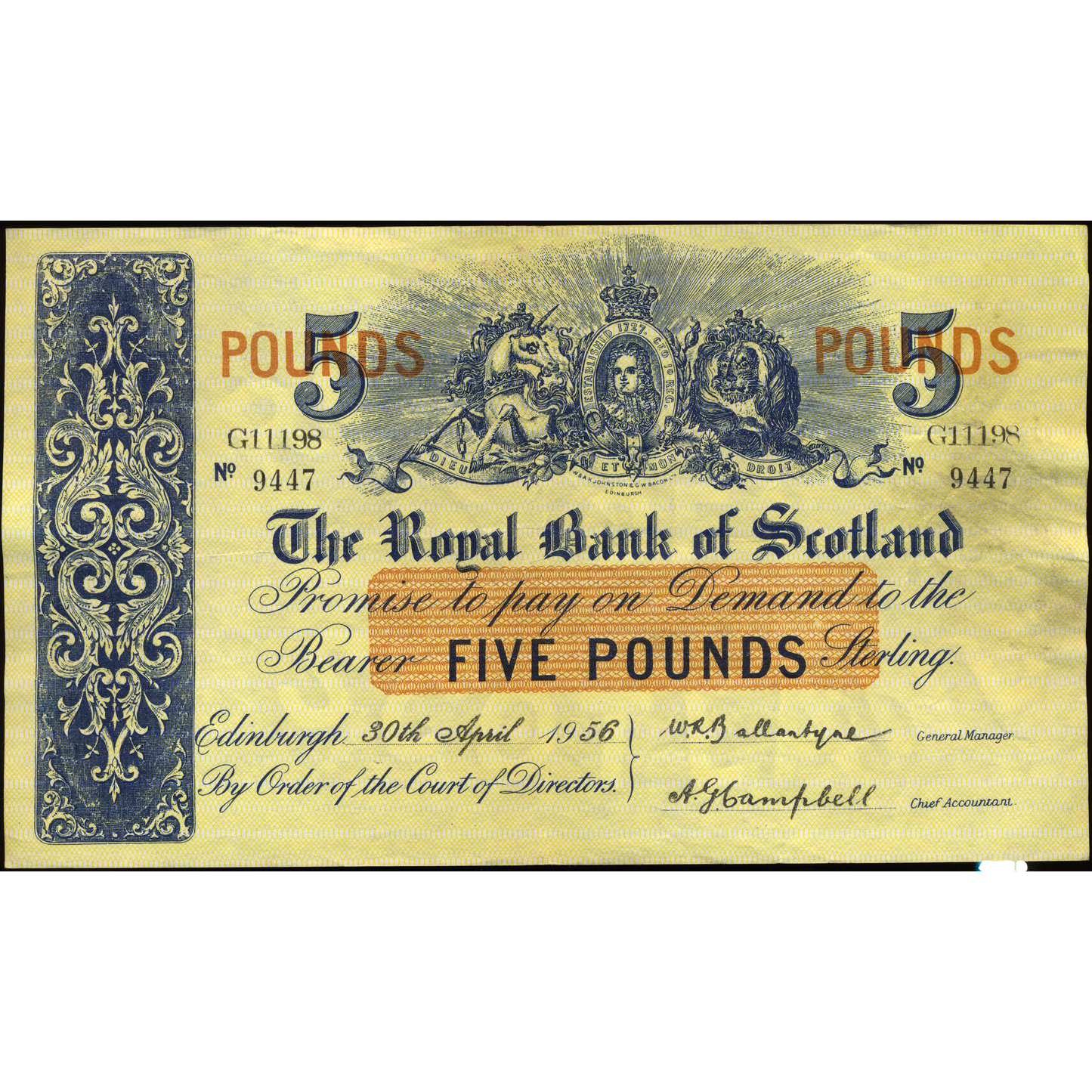 SCOTLAND P.323c SC807c 1956 Royal Bank of Scotland £5 GVF