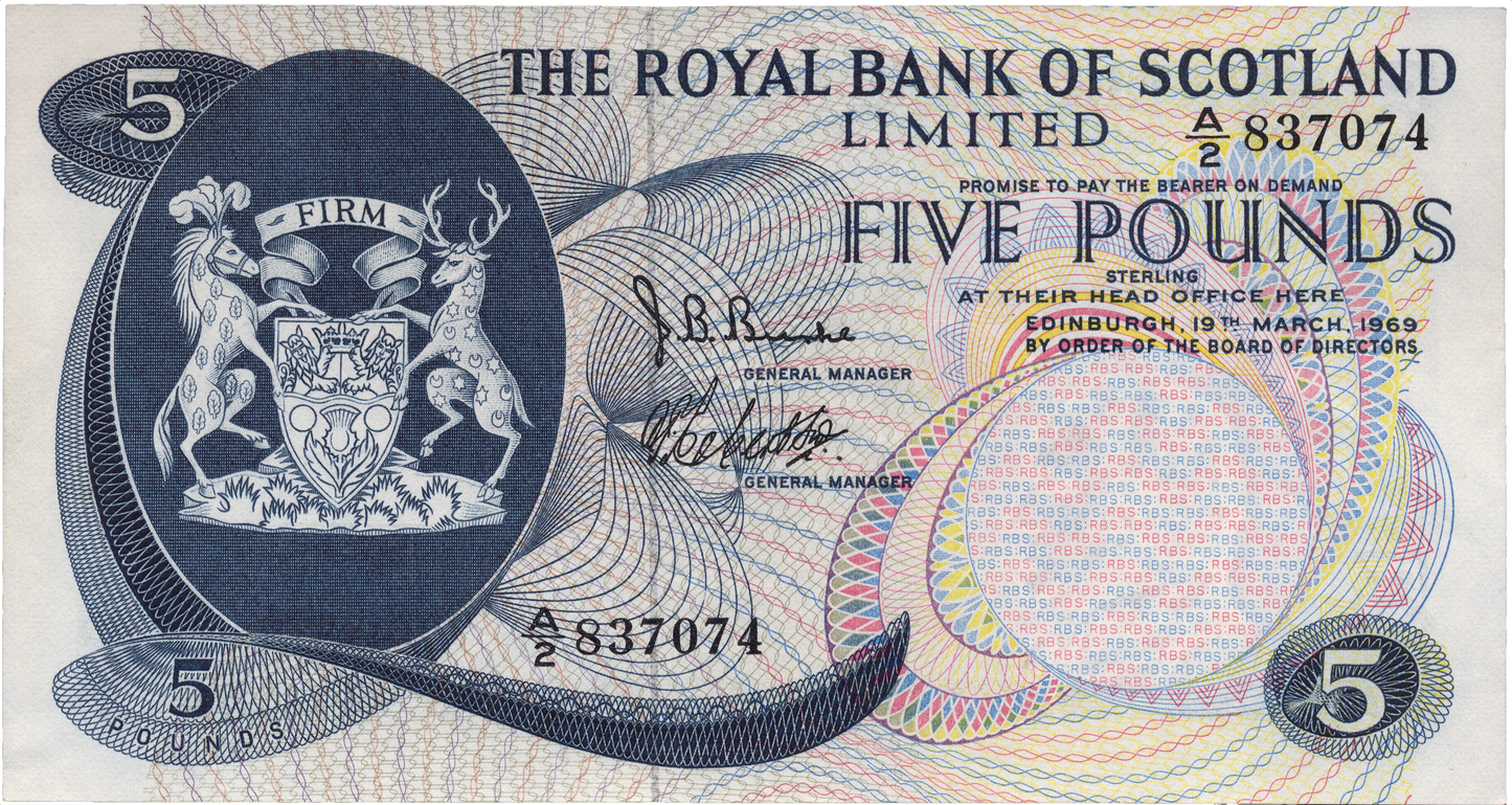SCOTLAND P.330 SC816a 1969 Royal Bank of Scotland £5 AUNC