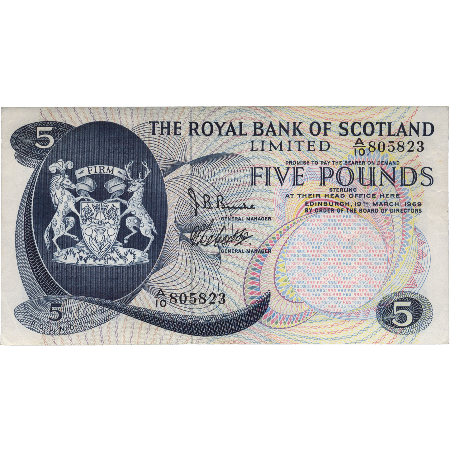 SCOTLAND P.330 SC816a 1969 Royal Bank of Scotland £5 EF