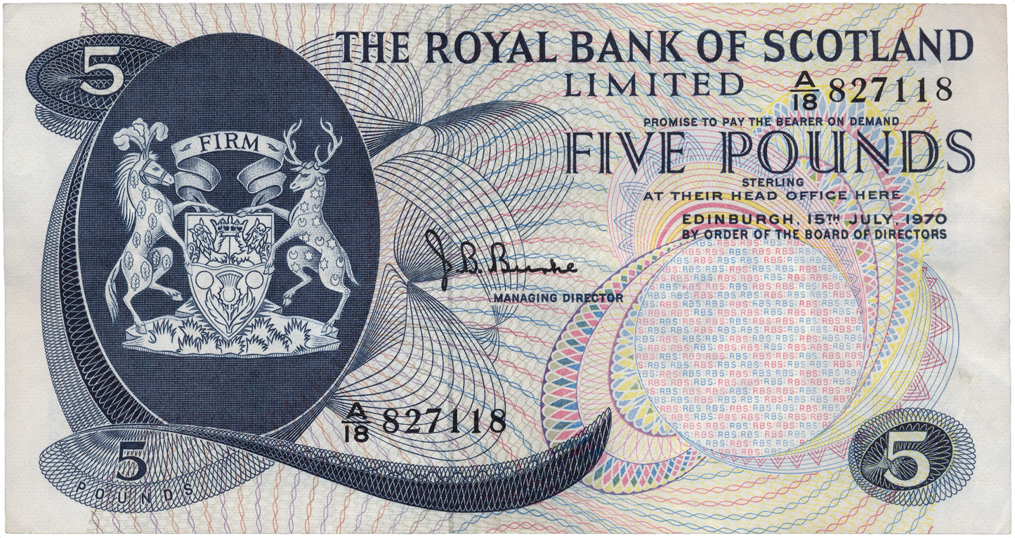 SCOTLAND P.335 SC816b 1970 Royal Bank of Scotland £5 NEF