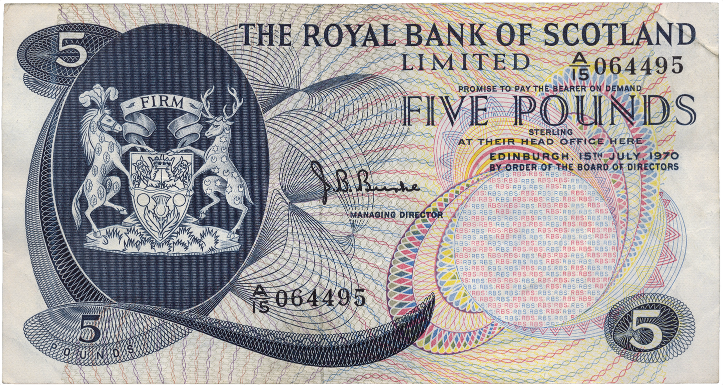 SCOTLAND P.335 SC816b 1970 Royal Bank of Scotland £5 VF