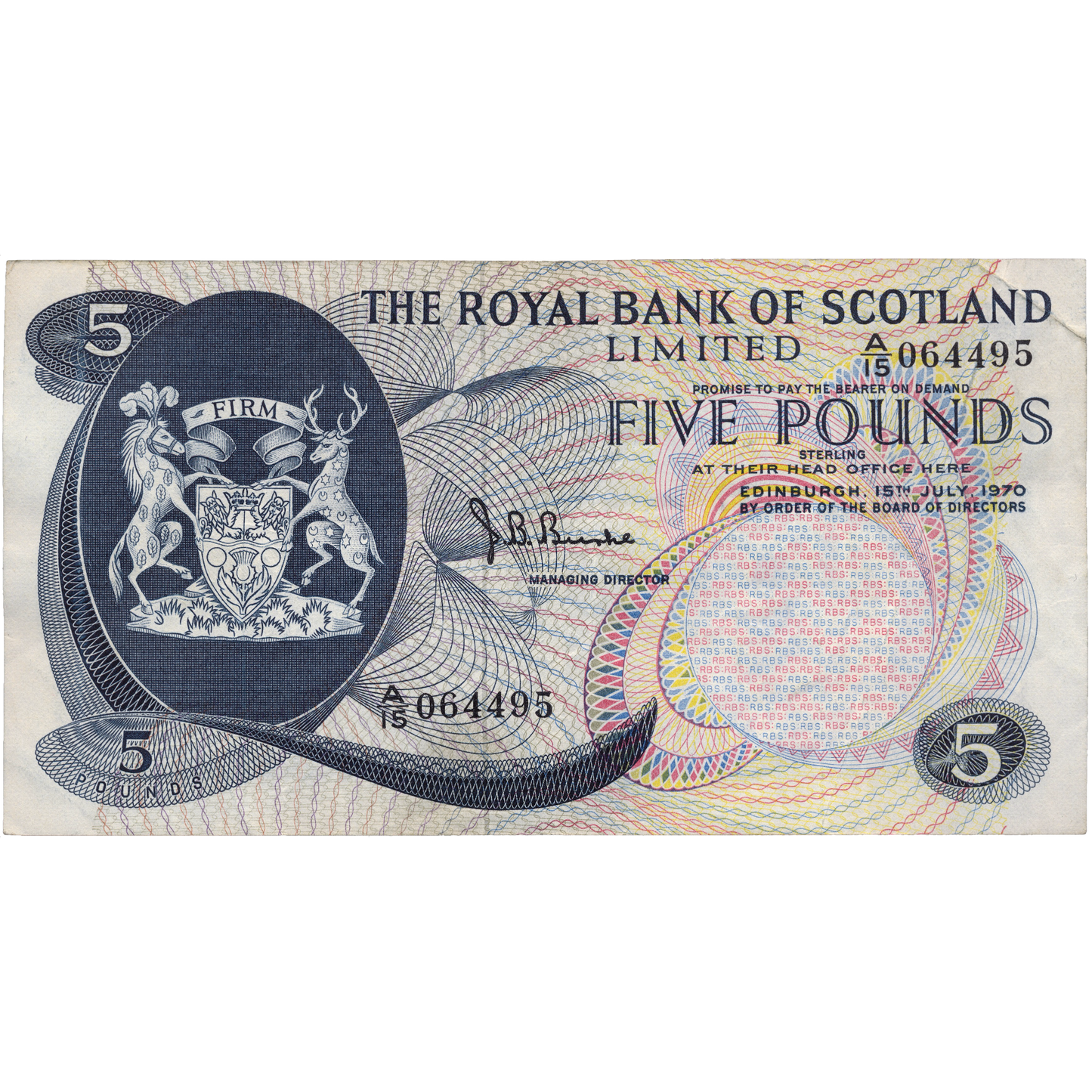 SCOTLAND P.335 SC816b 1970 Royal Bank of Scotland £5 VF