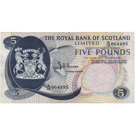SCOTLAND P.335 SC816b 1970 Royal Bank of Scotland £5 VF