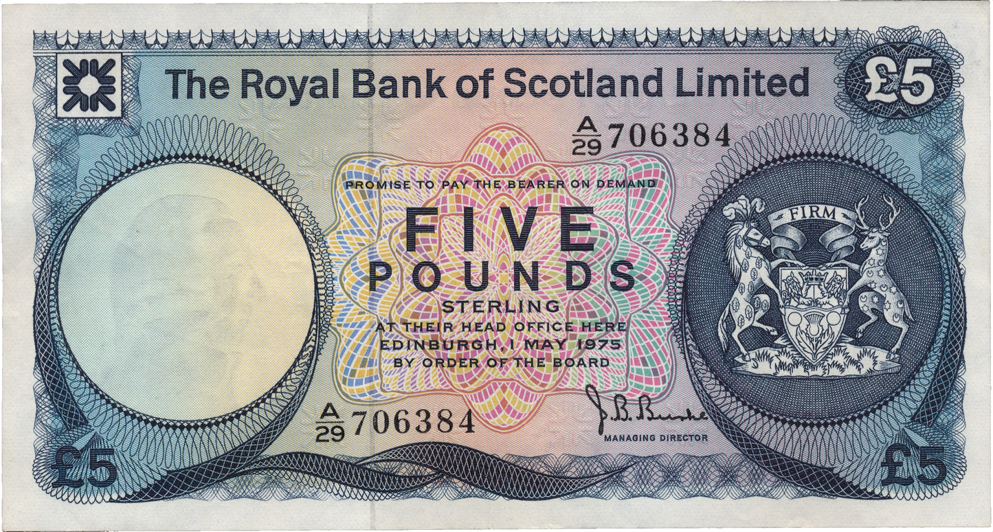 SCOTLAND P.337a SC817 1975 Royal Bank of Scotland £5 UNC