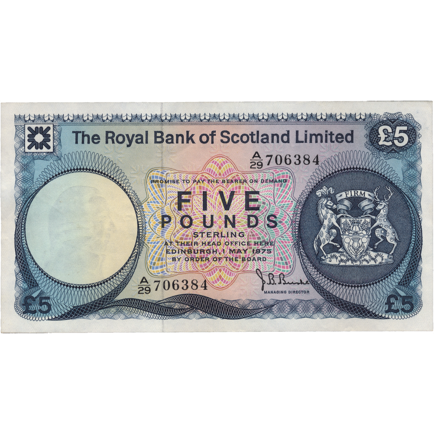 SCOTLAND P.337a SC817 1975 Royal Bank of Scotland £5 UNC