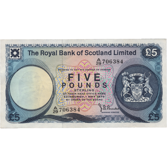 SCOTLAND P.337a SC817 1975 Royal Bank of Scotland £5 UNC