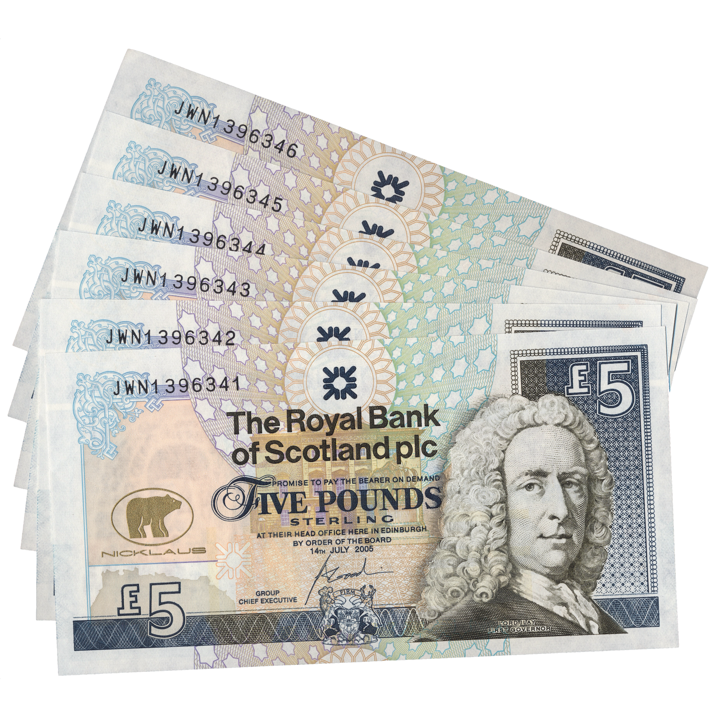 SCOTLAND P.365 SC846 2005 Royal Bank of Scotland £5 6 consecutives UNC