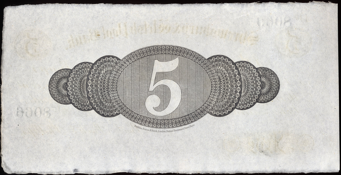 Shrewsbury and Welshpool Bank 18-- £5 unissued banknote Outing 1958l