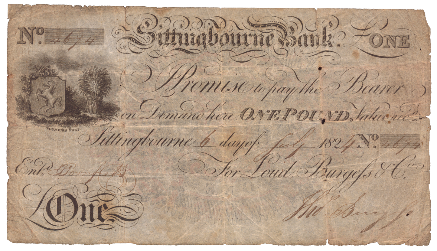 Sittingbourne Bank 1824 £1 banknote Outing 1969a