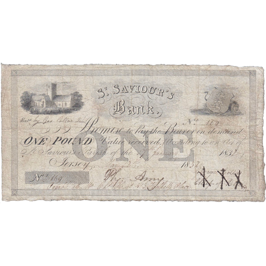 JERSEY P.S346 St Saviours Bank 1832 £1 banknote