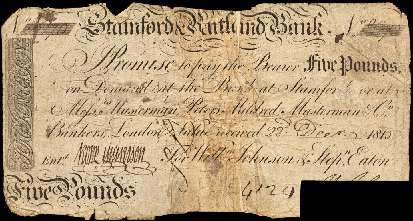 Stamford & Rutland Bank 1815 £5 banknote Outing 2033d