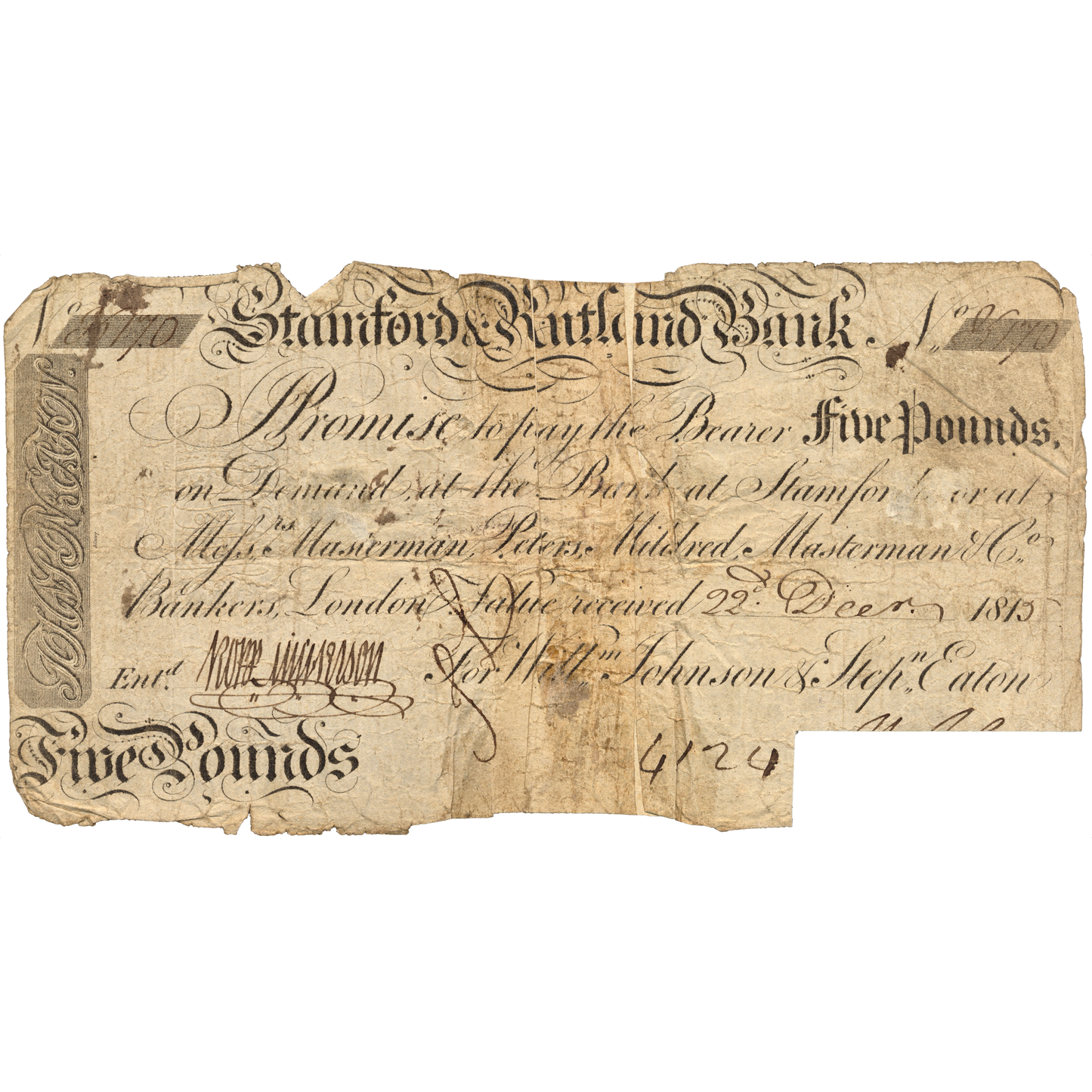 Stamford & Rutland Bank 1815 £5 banknote Outing 2033d