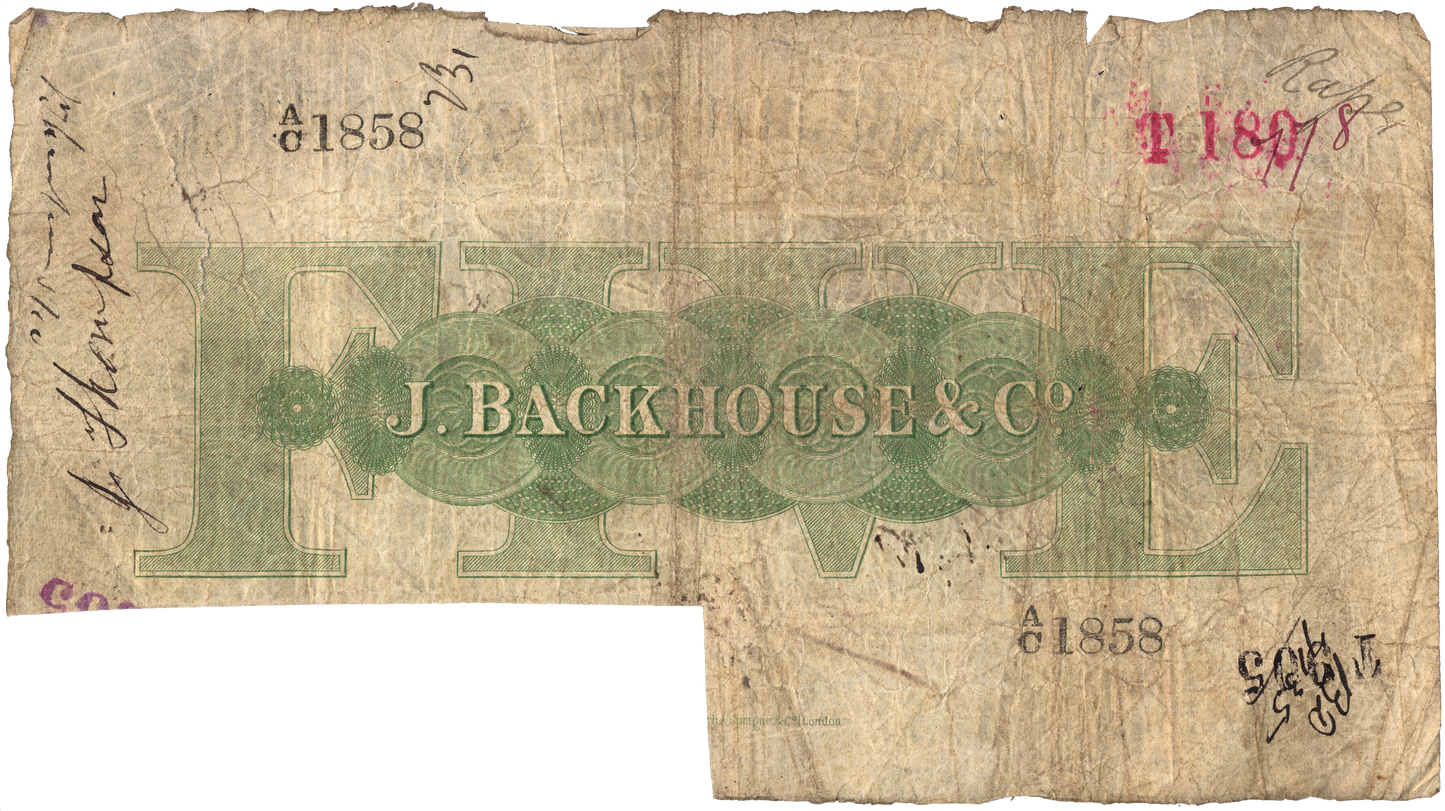 Stockton on Tees Bank 1895 £5 banknote Outing 2050c
