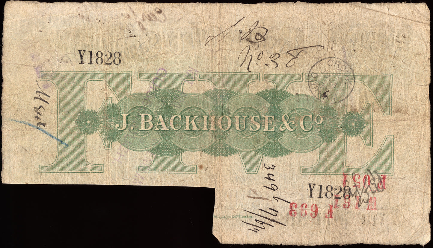 Stockton on Tees Bank 1889 £5 banknote Outing 2050c