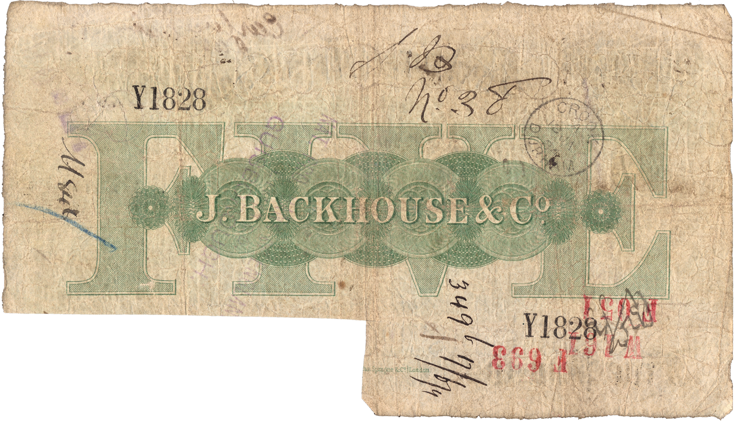 Stockton on Tees Bank 1889 £5 banknote Outing 2050c