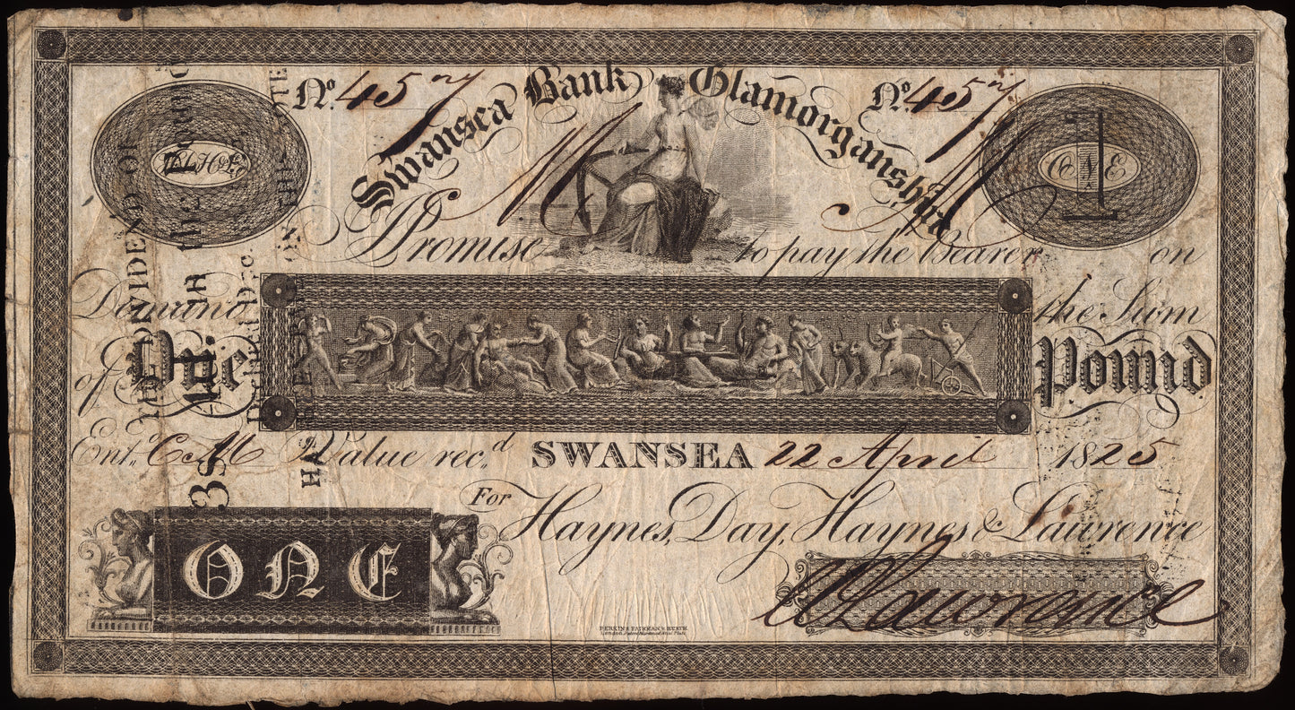 Swansea Bank 1812 £1 banknote Outing 2119e
