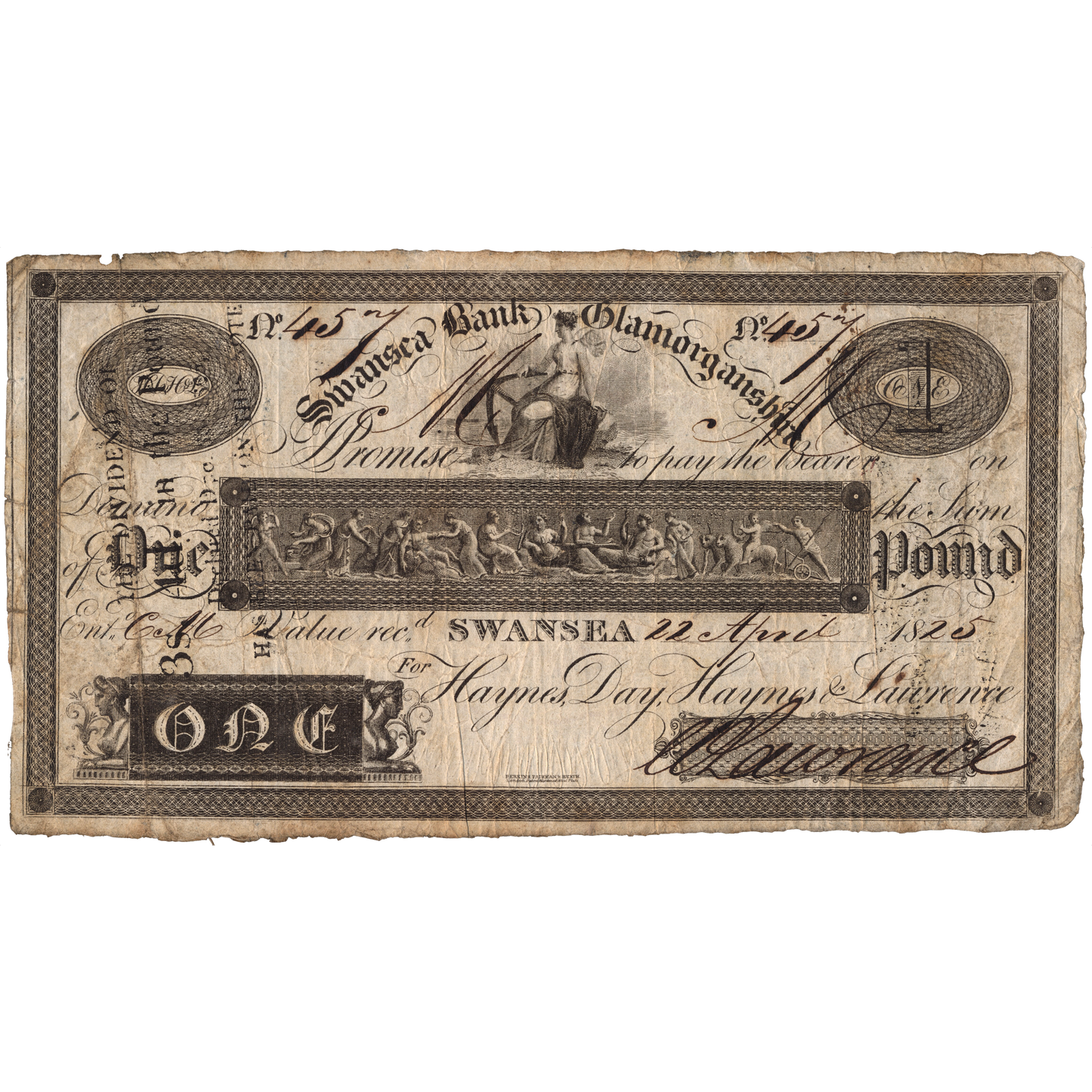 Swansea Bank 1812 £1 banknote Outing 2119e