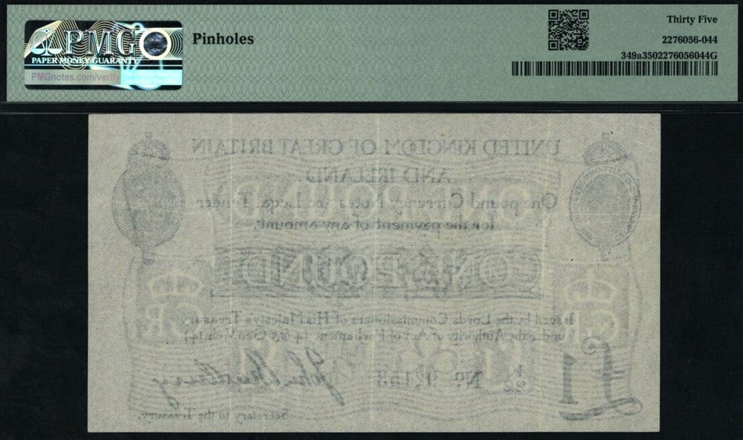 ENGLAND P.349a T11.1 1914 HM Treasury Bradbury £1 Choice VF 35