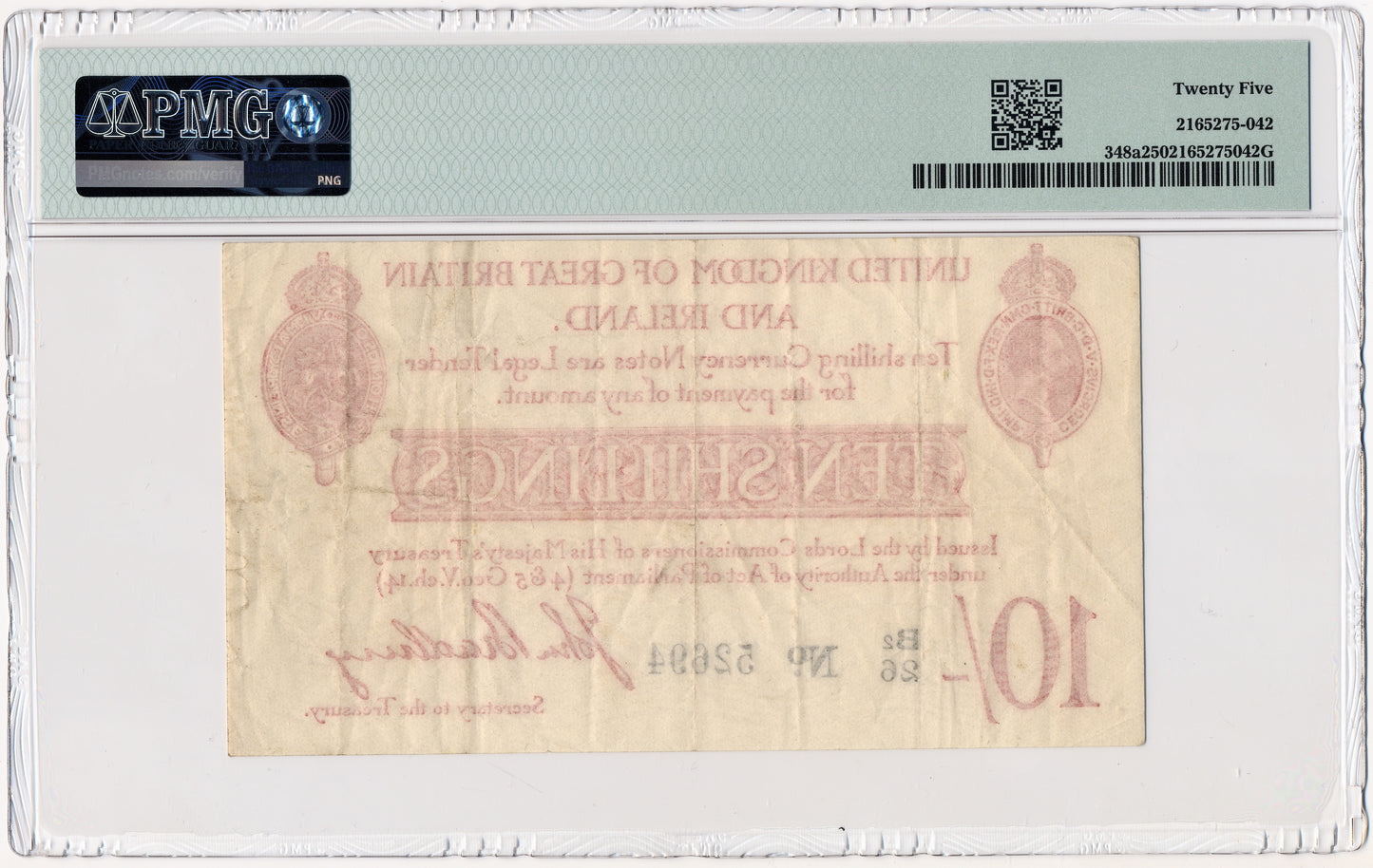 ENGLAND P.348a T12.3 1915 HM Treasury Bradbury 10s B(2)/26 VF25