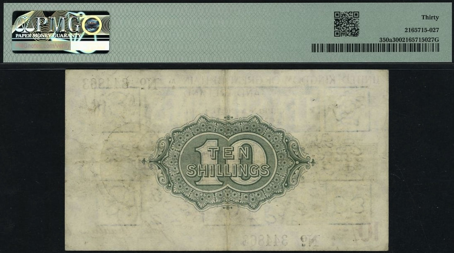 ENGLAND P.350 T18 HM Treasury 1918 Bradbury 10s VF30
