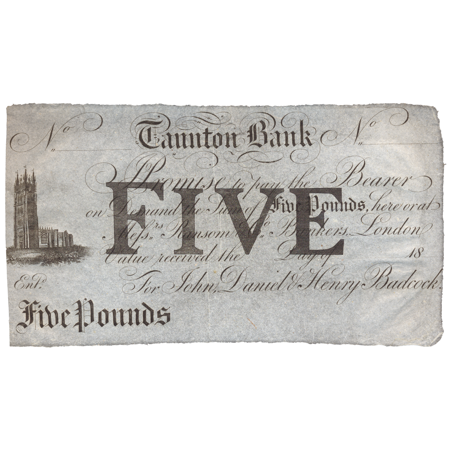 Taunton Bank 18__ £5 banknote Outing 2132b