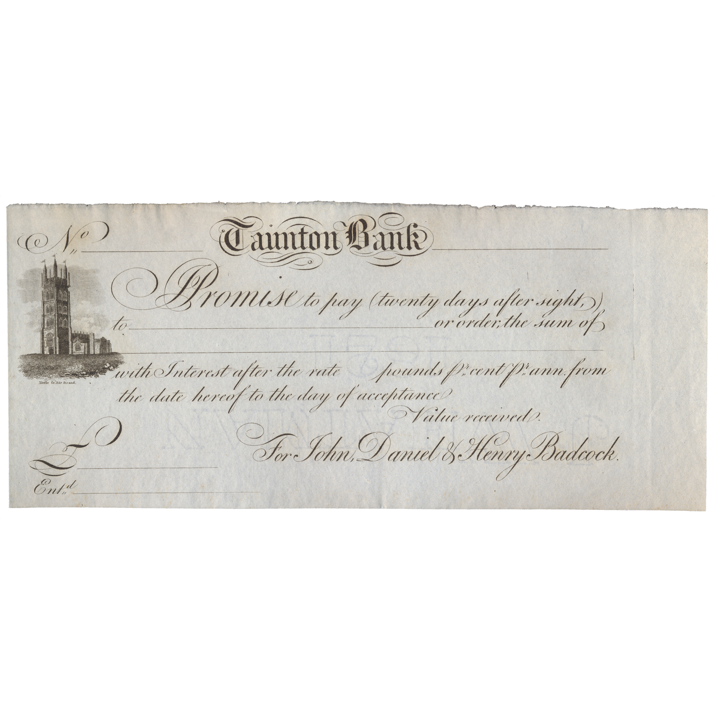 Taunton Bank 18__ unissued Sight bill at twentty days