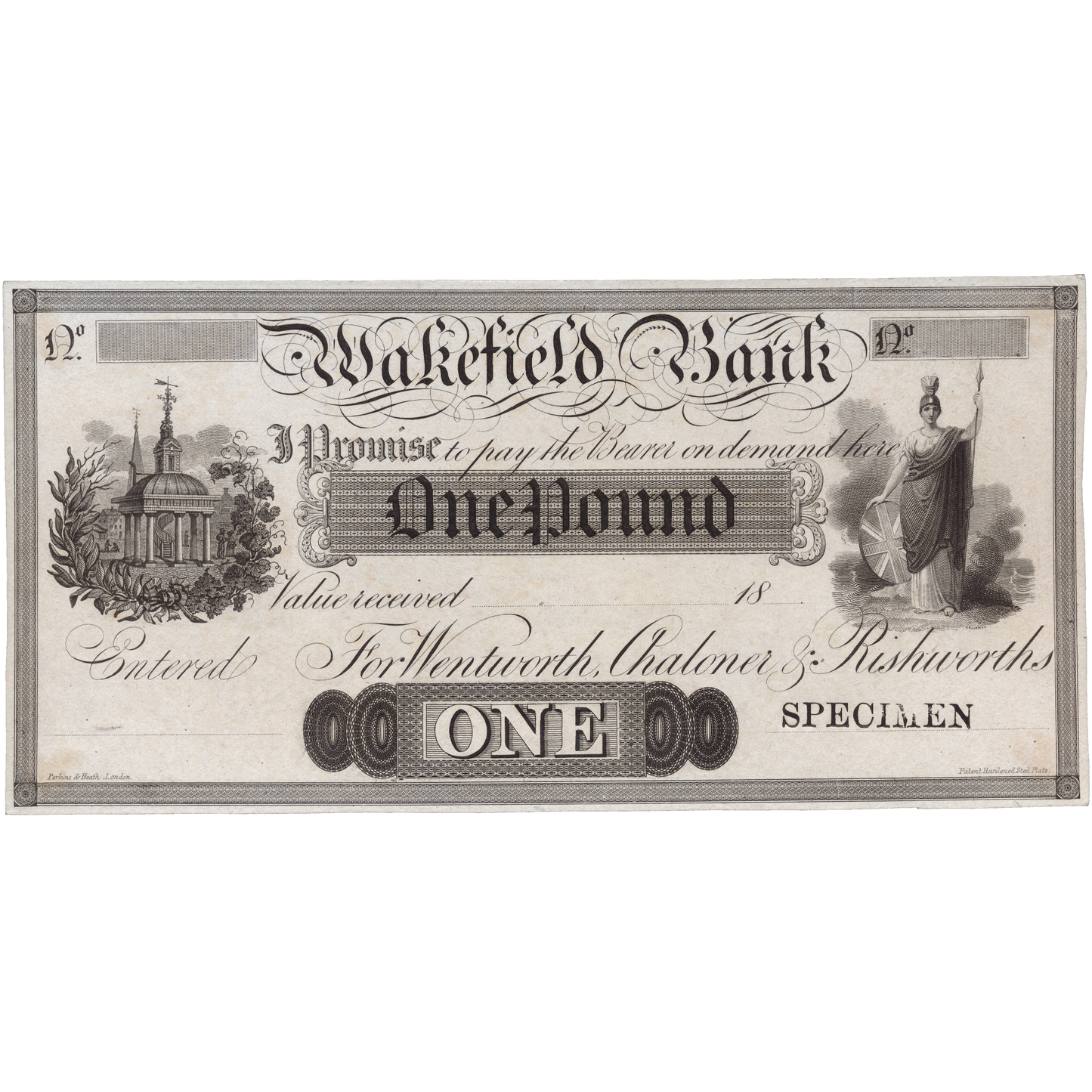Wakefield Bank 1824 £1 specimen banknote Outing 2243d