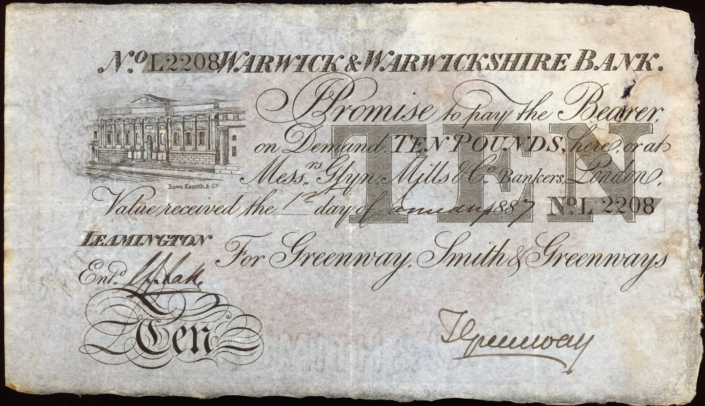 Warwick & Warwickshire Bank 1887 £10 banknote Outing 2279f