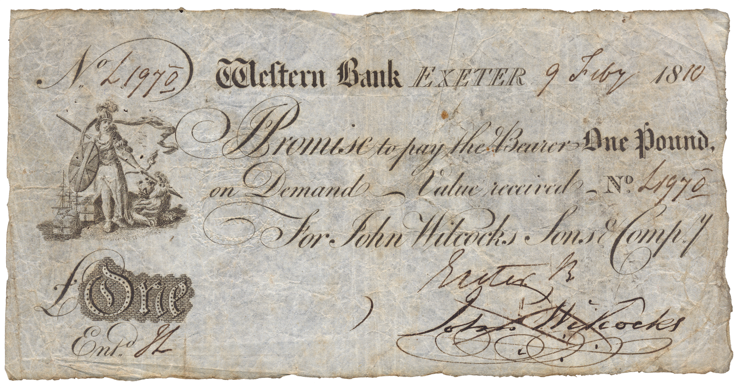 Western Bank Exeter 1810 £1 banknote Outing 759b
