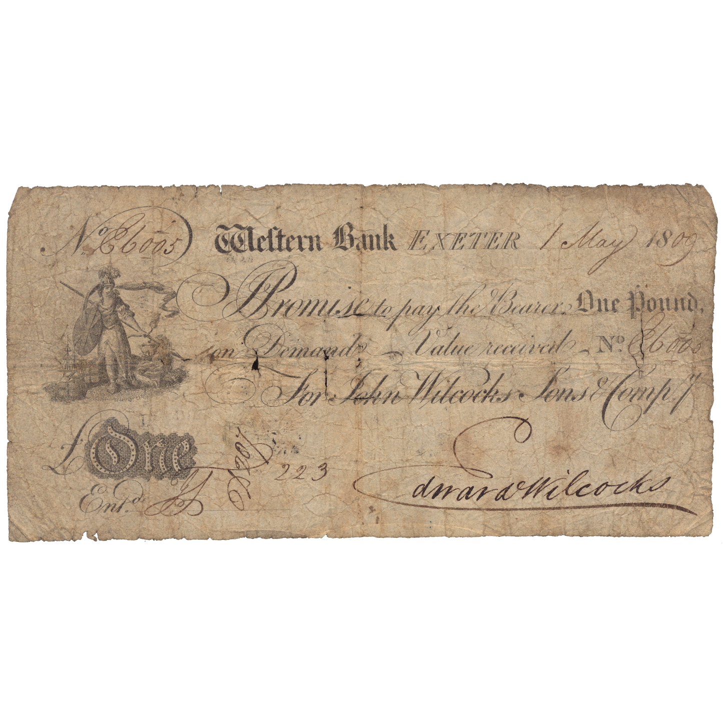 Western Bank Exeter 1809 £1 banknote Outing 759b
