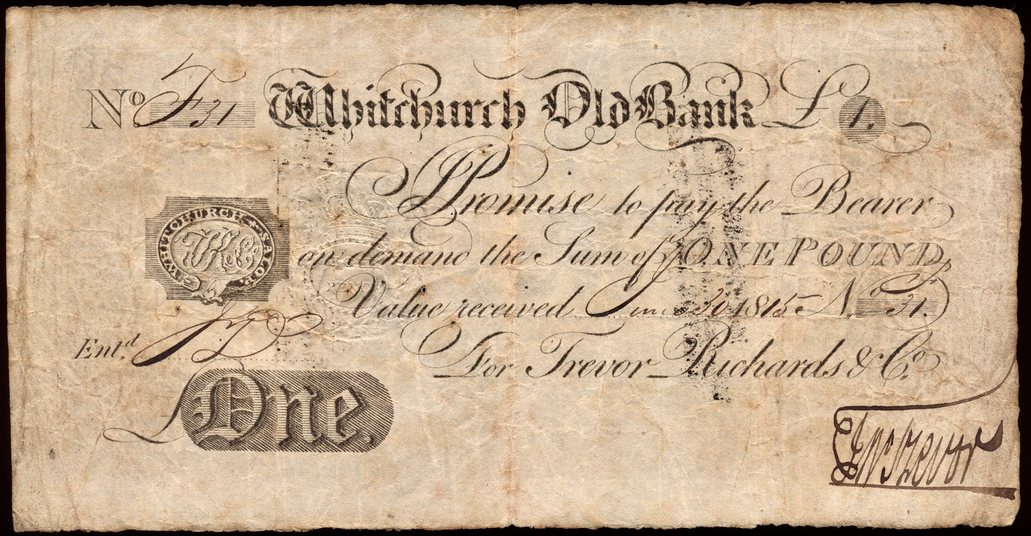 Whitchurch Old Bank 1815 £1 banknote Outing 2347a