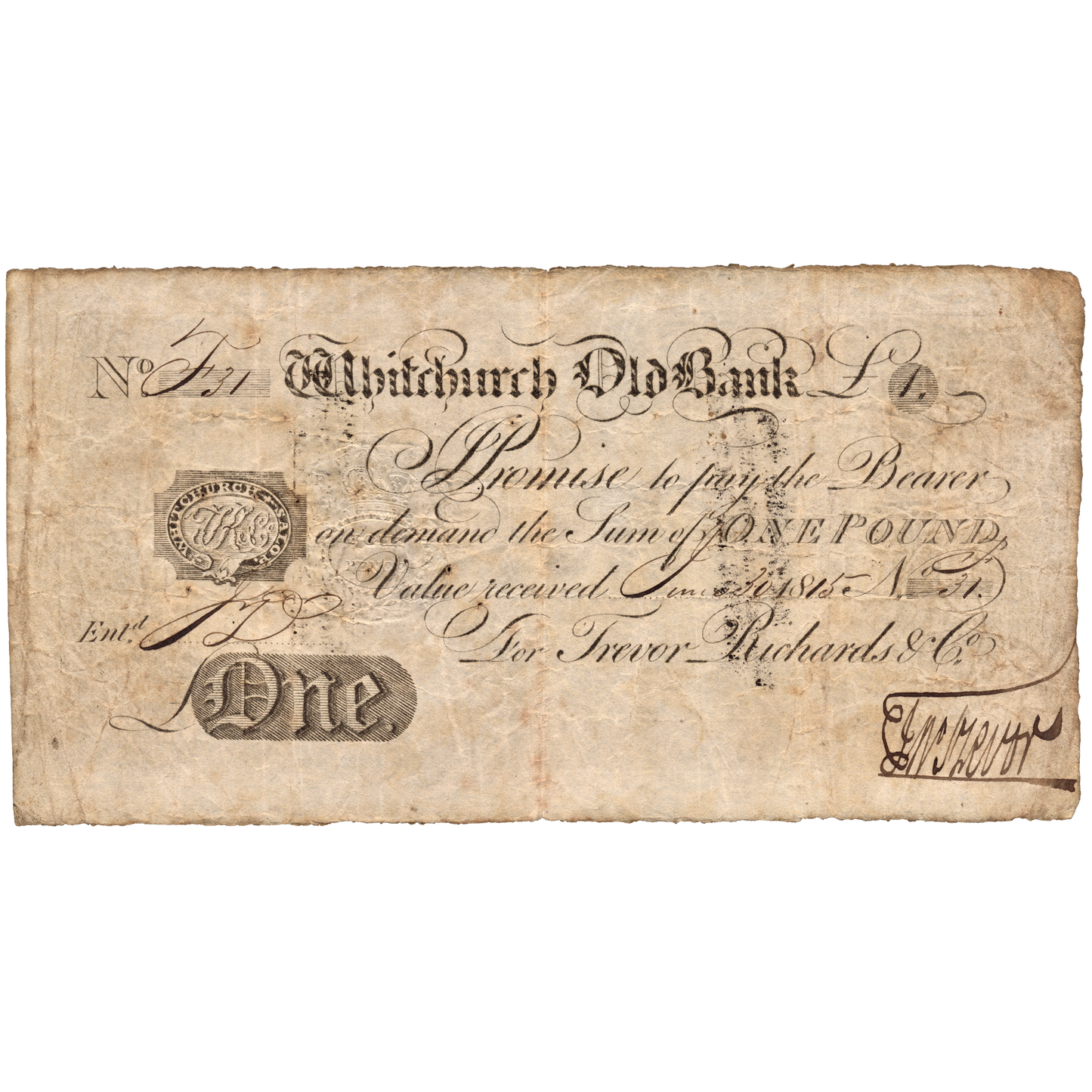 Whitchurch Old Bank 1815 £1 banknote Outing 2347a