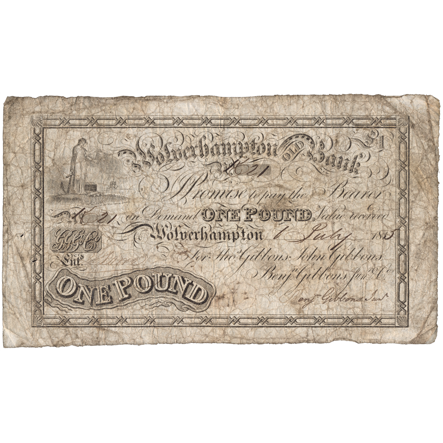 Wolverhampton Old Bank 1815 £1 banknote Outing 2392e