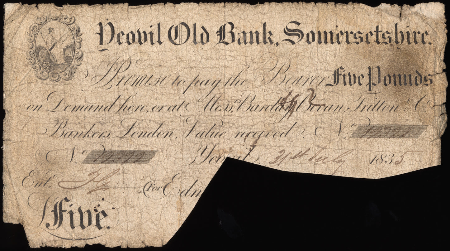 Yeovil Old Bank 1832 £5 banknote Outing 2443q