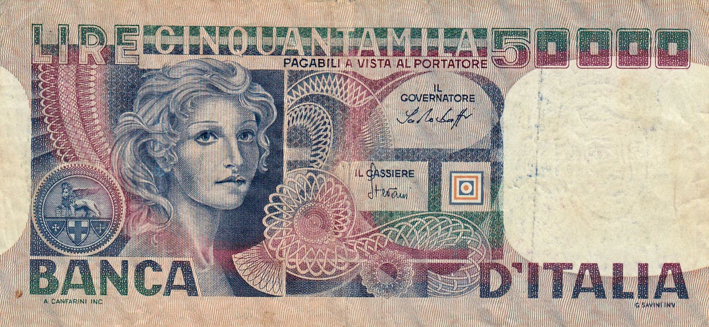 ITALY P.107a 1977 50,000 Lire VF